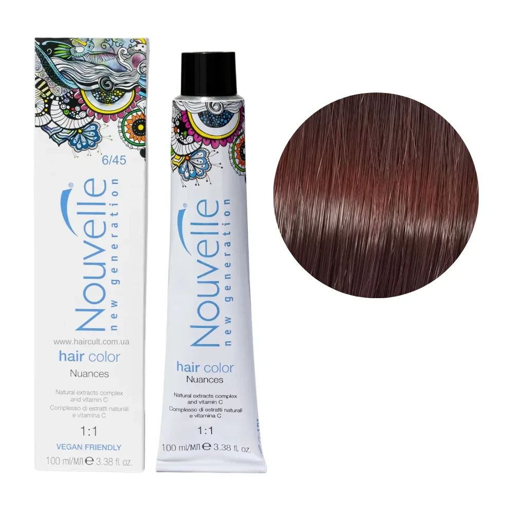 Фарба для волосся Nouvelle Hair Color 6/45 Темно-мідний червоного дерева русявий 100 мл Фарба для волосся Nouvelle Hair Color 6/45 Темно-мідний червоного дерева русявий 100 мл
