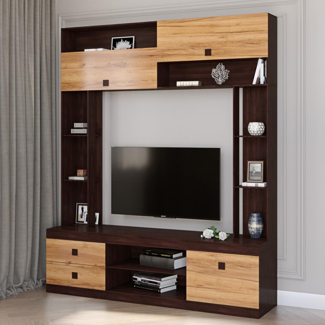 Стенка Everest Соната с нишей под ТВ ящиками и полками 1600х376х1935 мм Венге темный/Дуб крафт золотой (11279) - фото 2