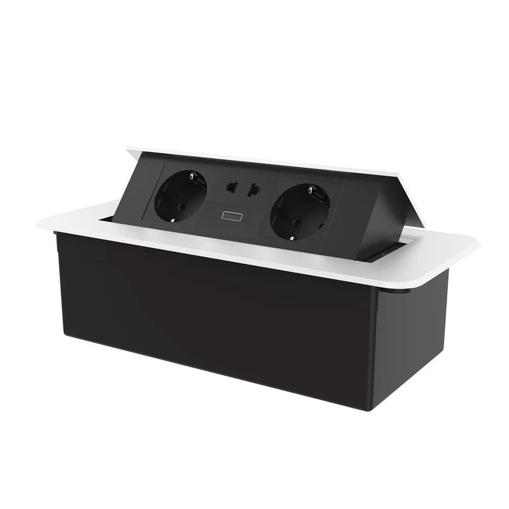 Розетка мебельная тройная LIVOLO с USB/розеткой 2в1 алюминий Белый (VL-SHS013-TC.T25.UA-BP-W)