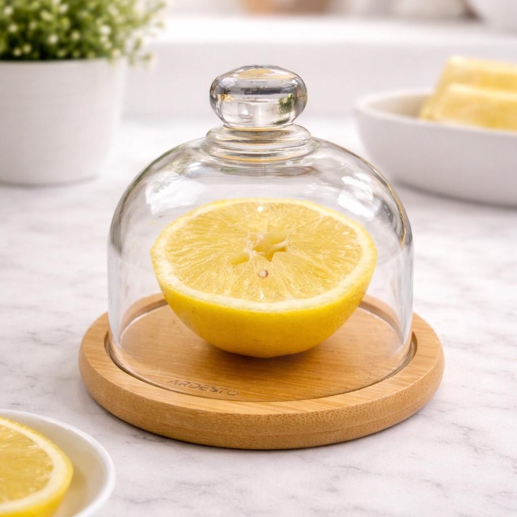 Лимонниця Ardesto з бамбуковою підставкою та скляною кришкою 12х10,5 см (31734447)