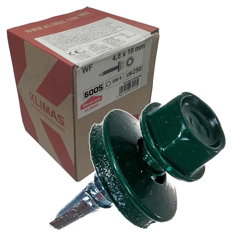 Саморез кровельный по металлу Klimas Wkret-Met RAL 6005 4,8x19 мм 250 шт.