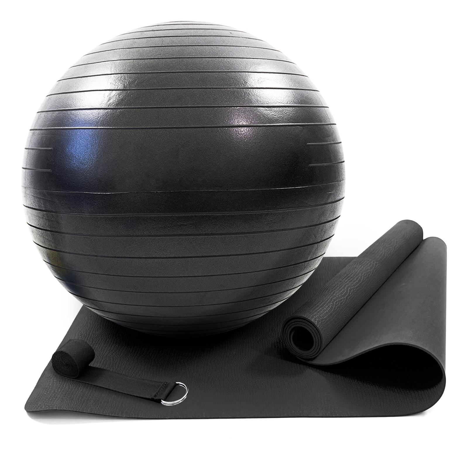 Коврик для йоги и фитбол 75 см и ремень для растяжки OSPORT n-0126 Set 96 Черный (21405)