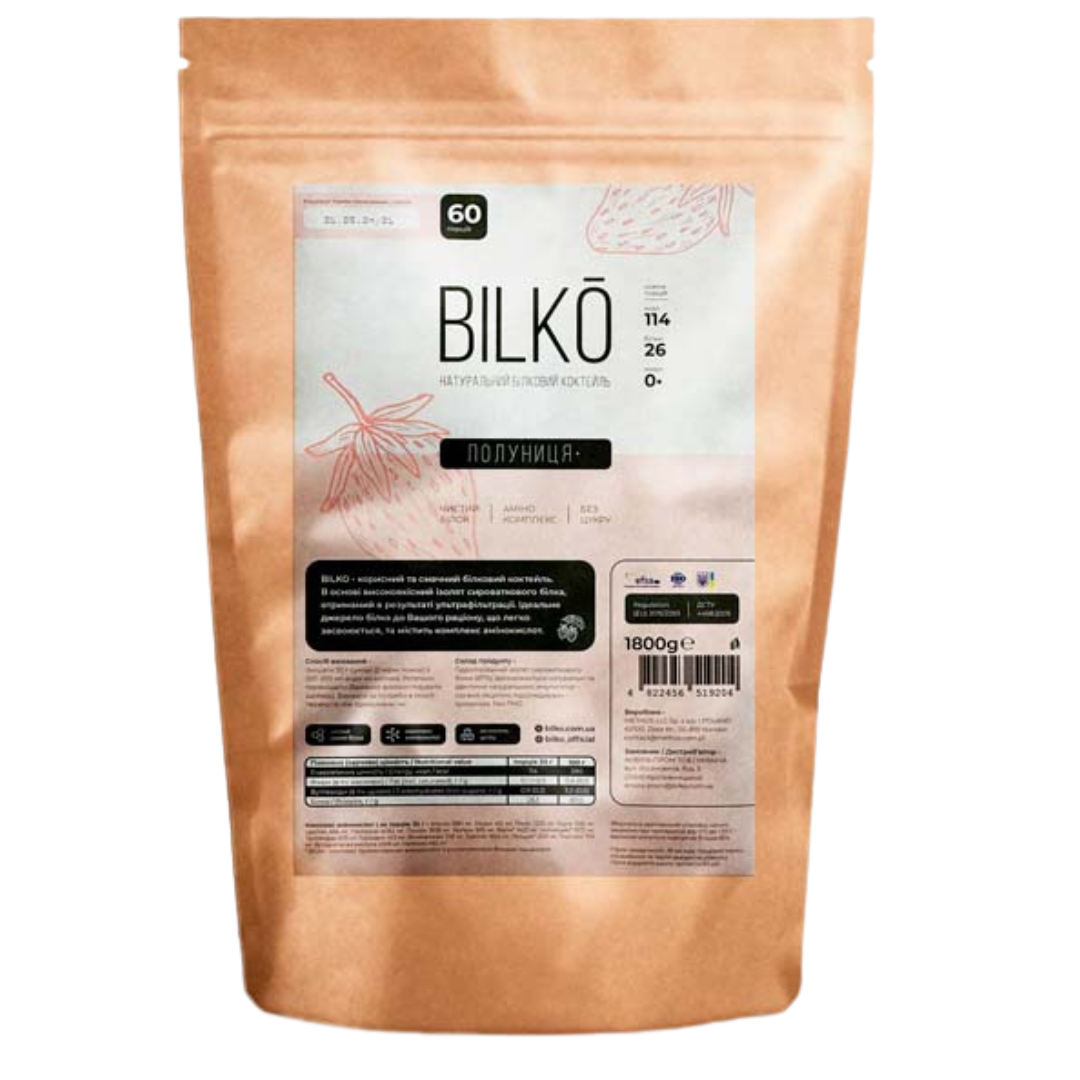 Протеїн ізолят високобілковий Bilko 87% білка для схуднення сушки заміни харчування Полуниця 1,8 кг (12272724)