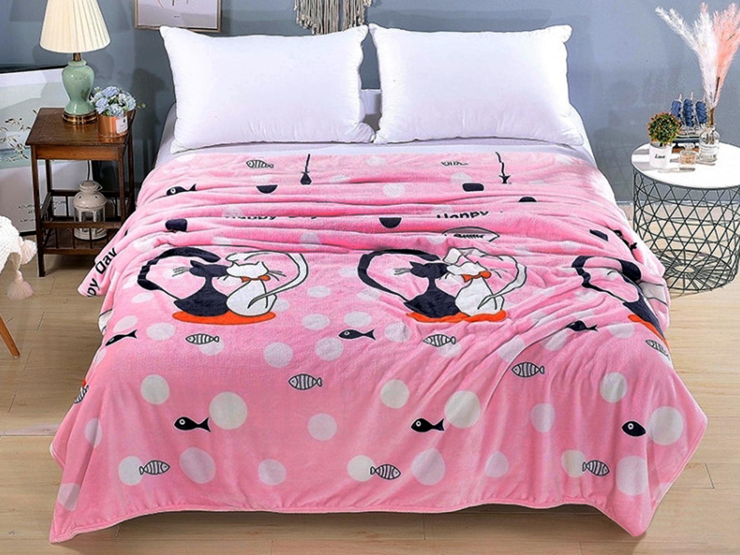 Плед из микрофибры Велсофт Влюбленные котики 160х210 см Розовый (15005207)