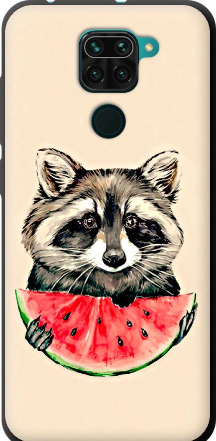Чехол на Xiaomi Redmi Note 9 Енотик с арбузом (4605b-2017-42517)