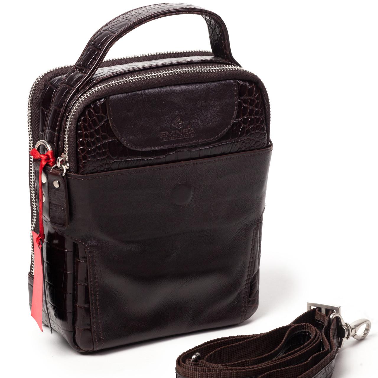 Сумка барсетка чоловіча шкіряна eminsa 6002-4-3 Коричневий