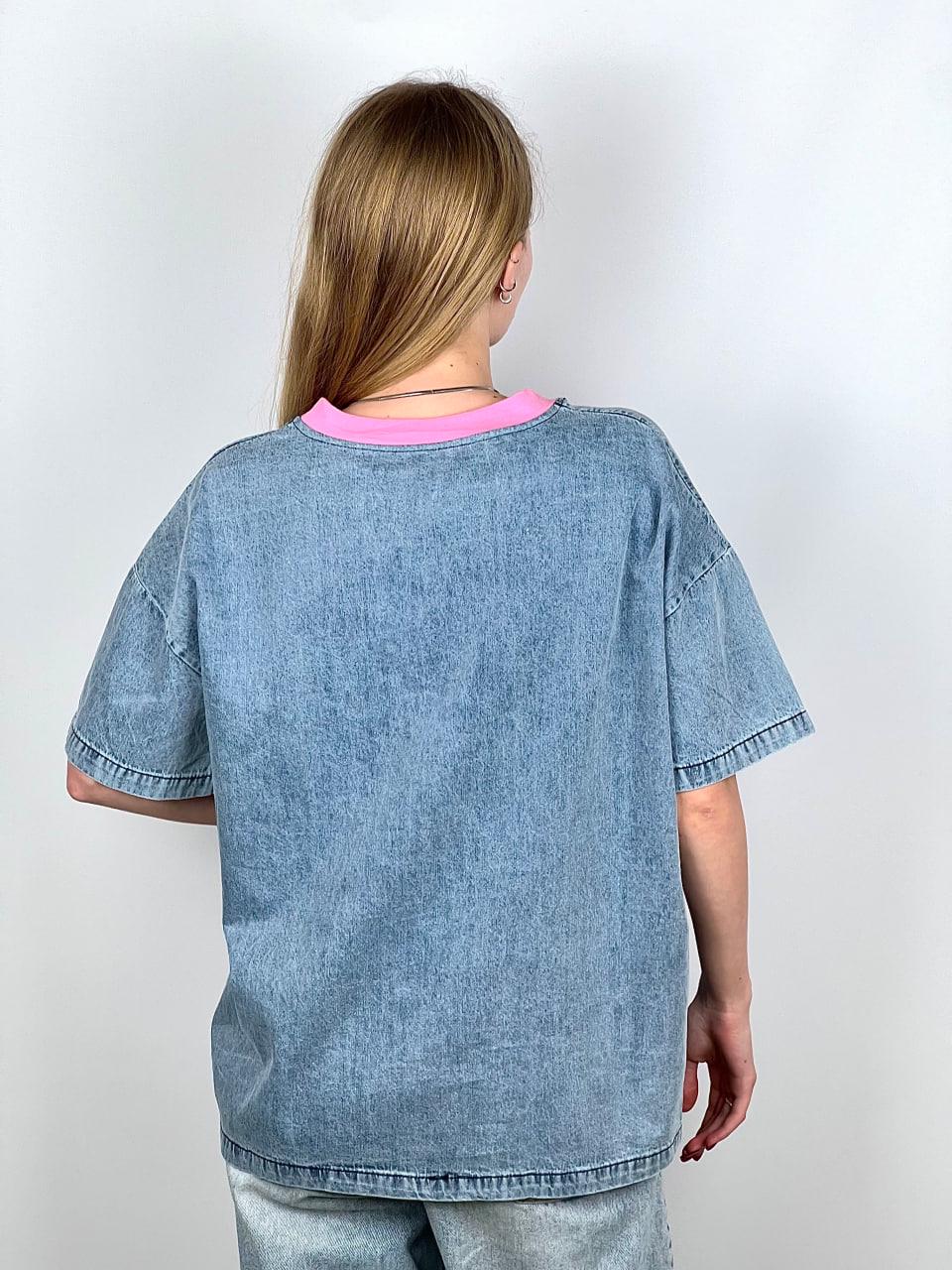 Футболка женская из денима OS Розовый (#25018-02) - фото 2 Футболка женская из денима OS Розовый (#25018-02) - фото 2