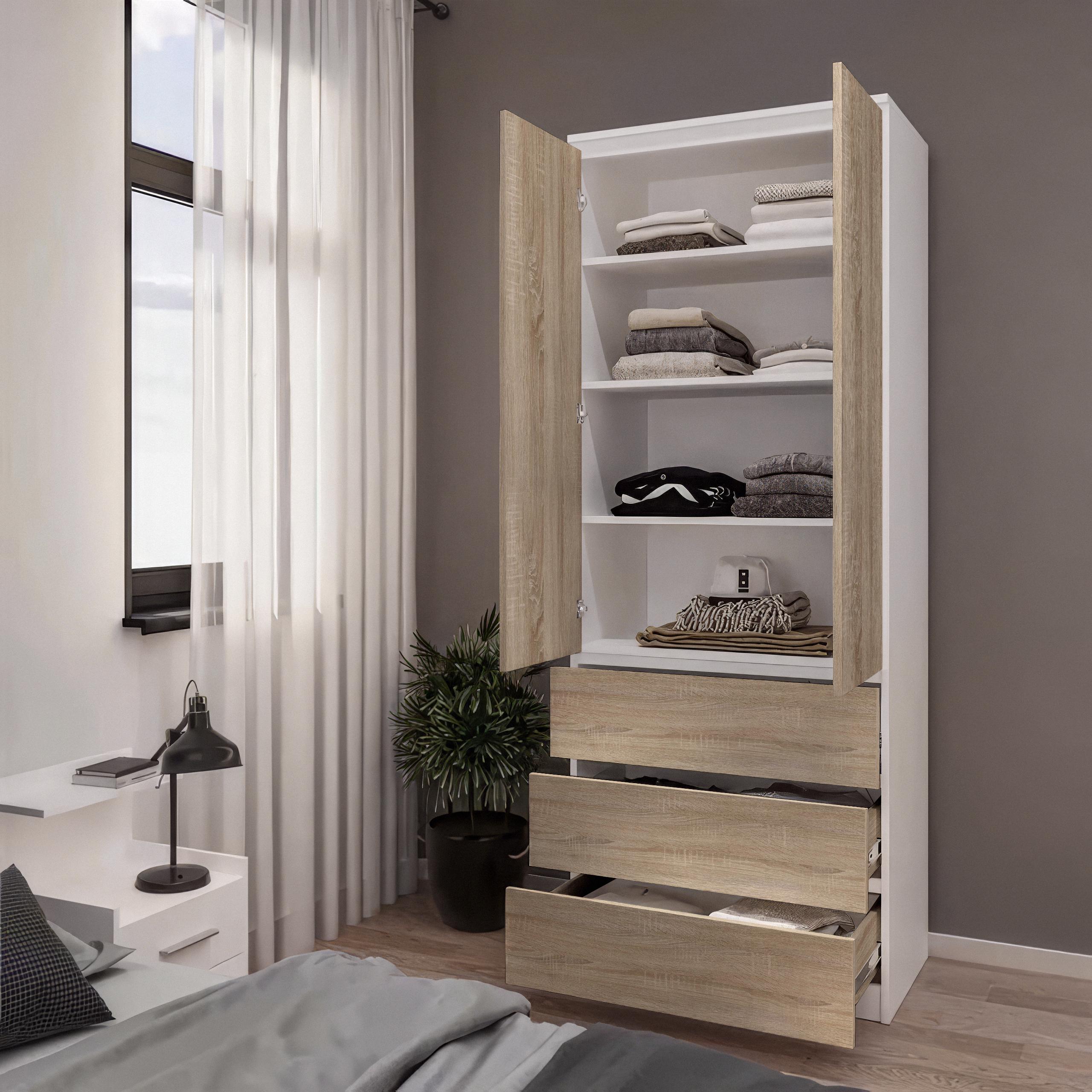 Шкаф с полками и ящиками T-210 803х502х2117 мм Белый/Дуб сонома - фото 1 Шкаф с полками и ящиками T-210 803х502х2117 мм Белый/Дуб сонома - фото 1