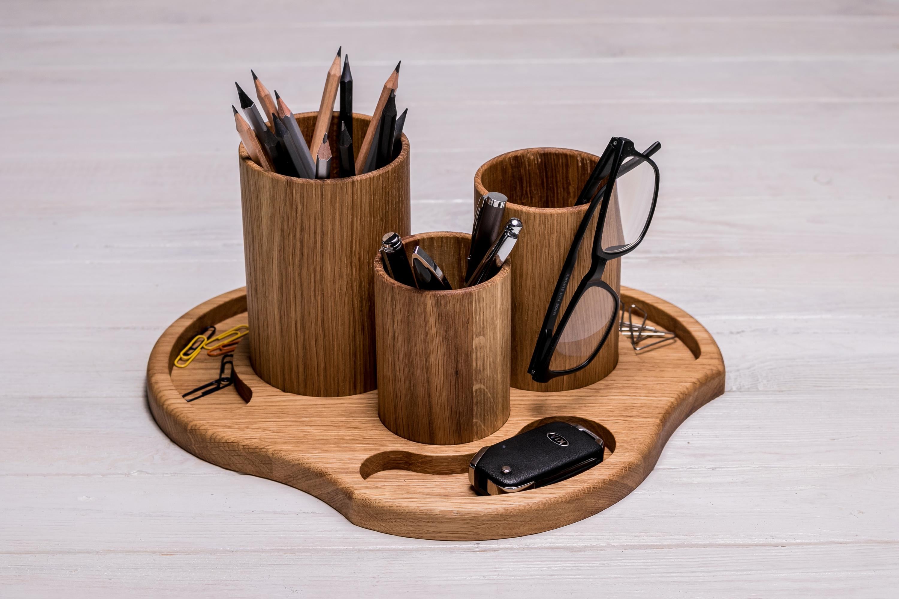 Органайзер EcoWalnut Вулкан настольный из древесины дуба на рабочий стол (LO-2.2)