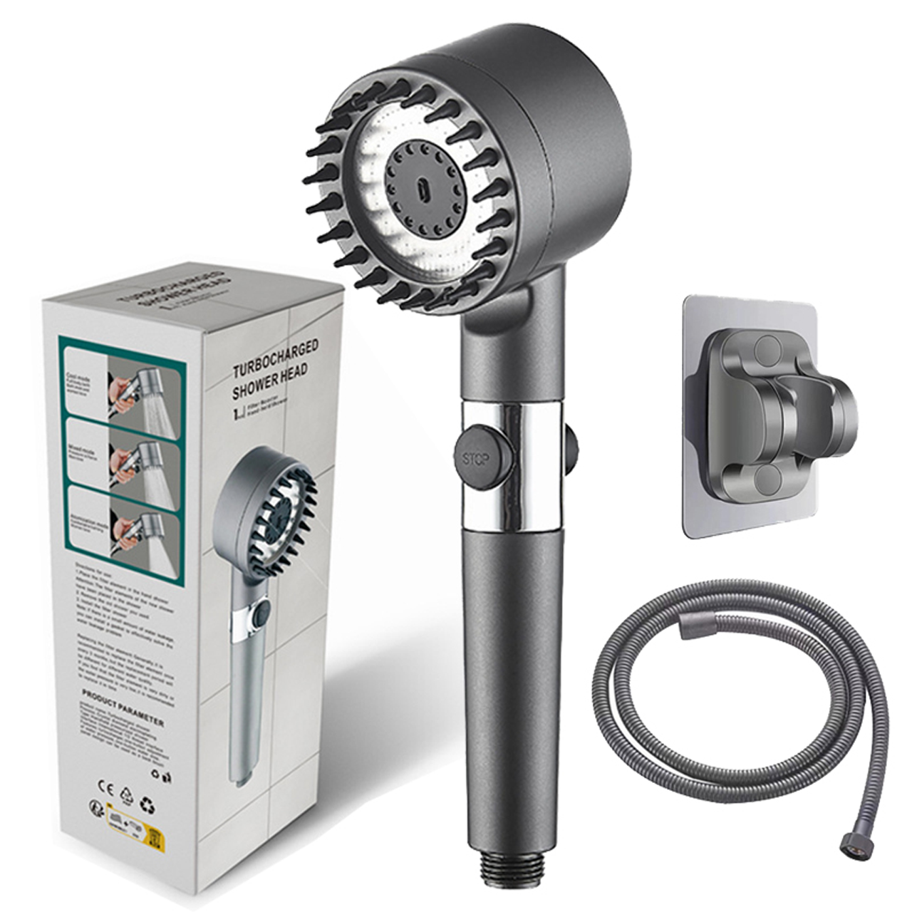 Лійка для душу масажна Turbocharged shower head зі шлангом та кріпленням на стіну 1801411) Лійка для душу масажна Turbocharged shower head зі шлангом та кріпленням на стіну 1801411)