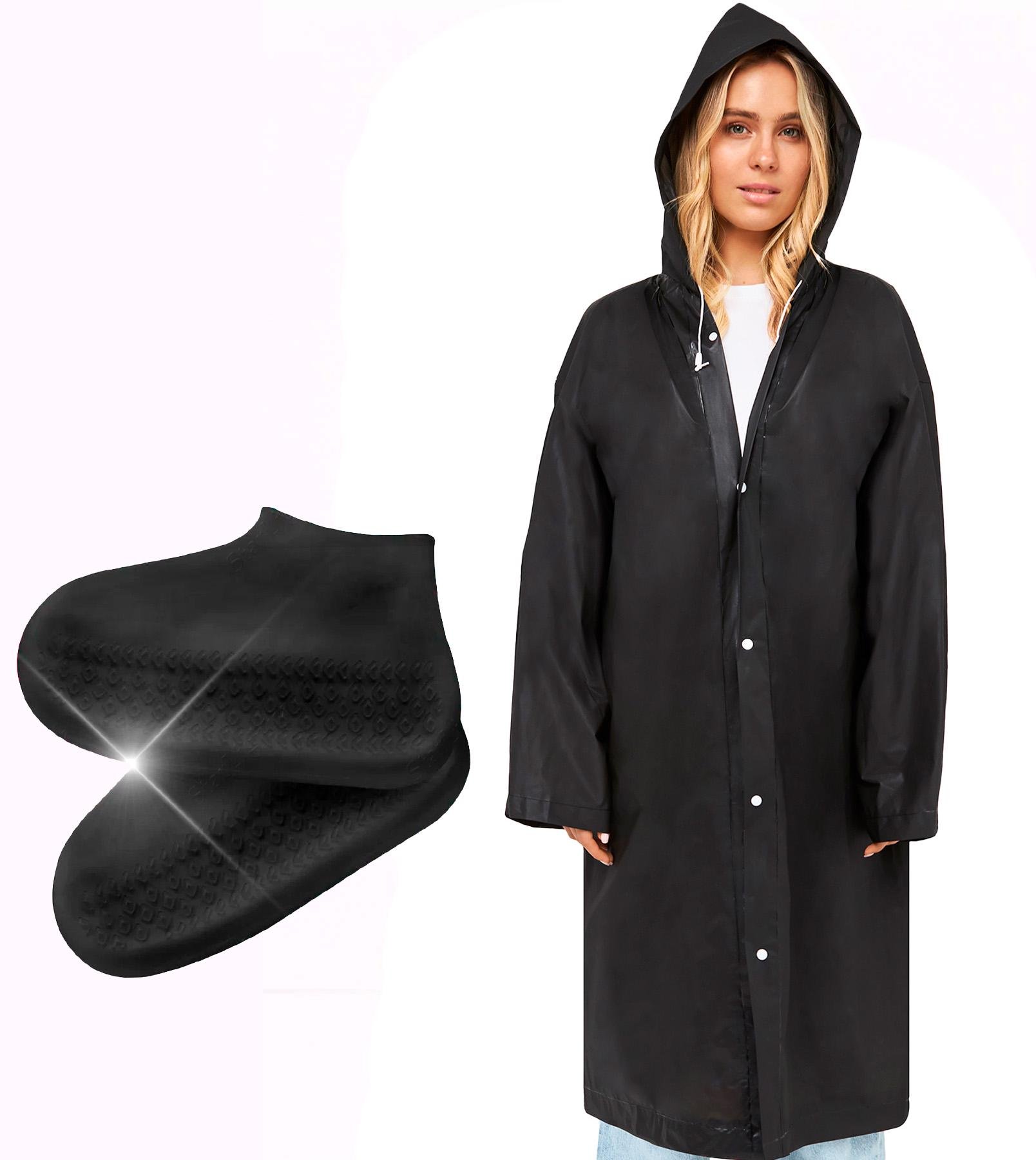 Дождевик-плащ унисекс EVA с резиновыми чехлами на обувь One Size Black (535322244) - фото 1 Дождевик-плащ унисекс EVA с резиновыми чехлами на обувь One Size Black (535322244) - фото 1