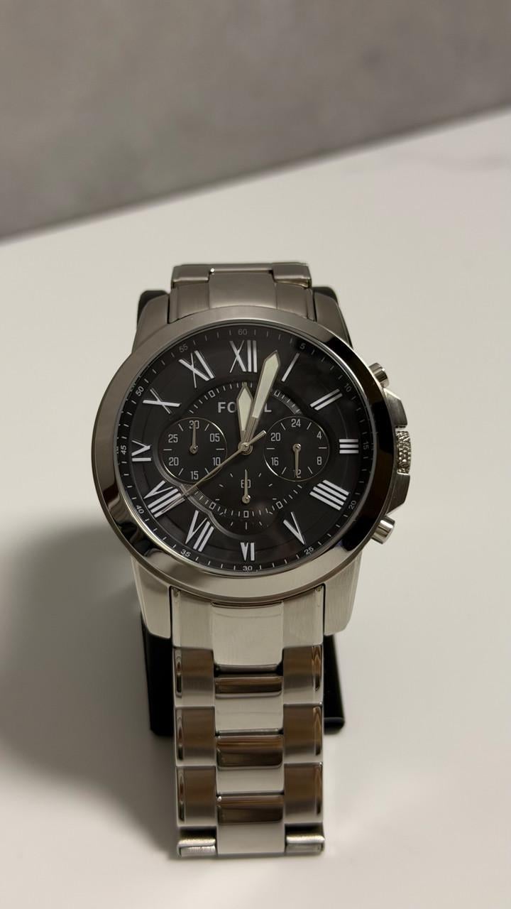 Годинник чоловічий Fossil Grant FS4736 з хронографом Сріблястий/Чорний (FS473631)