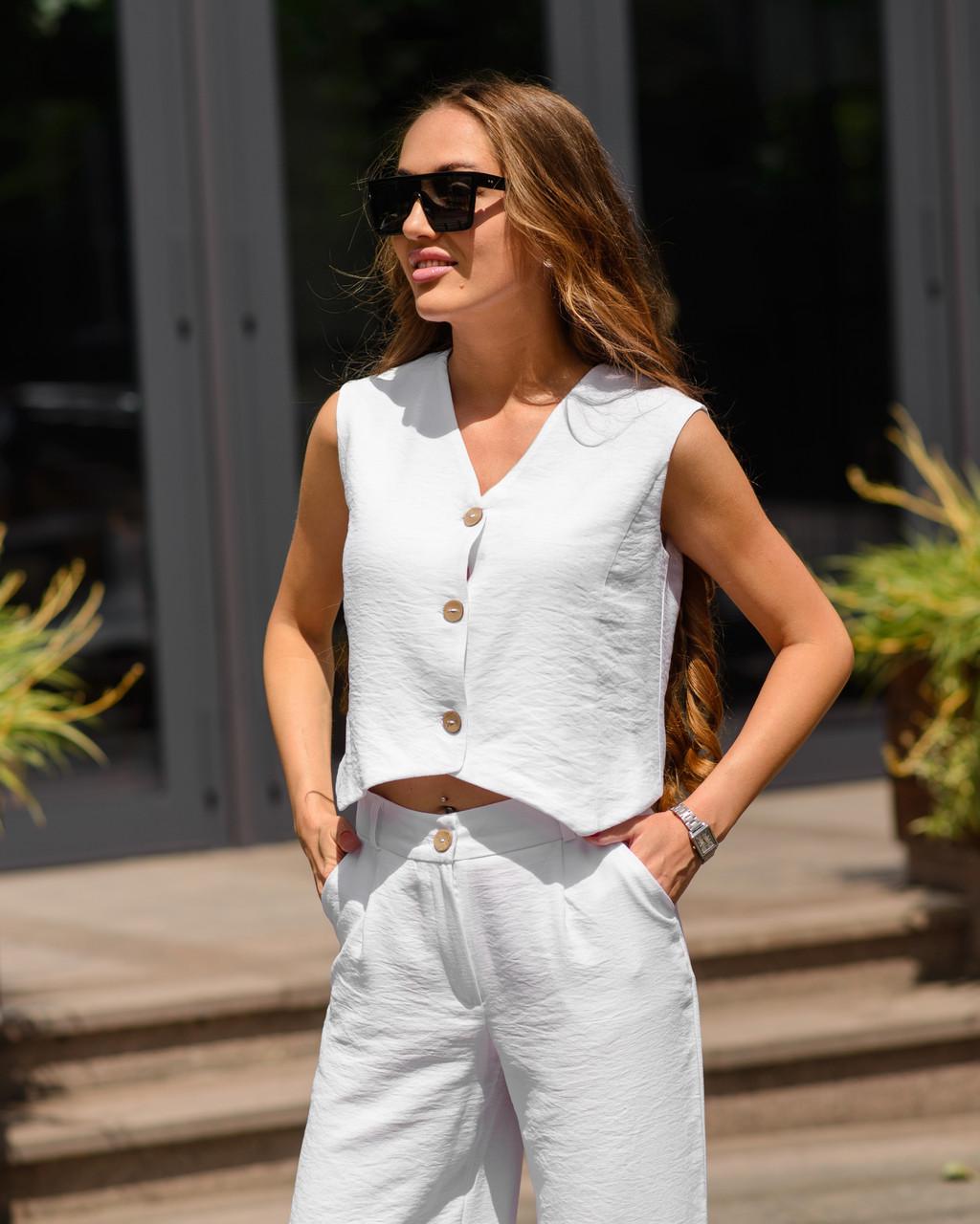 Костюм женский брючный жилет и брюки Белый - фото 8 Костюм женский брючный жилет и брюки Белый - фото 8