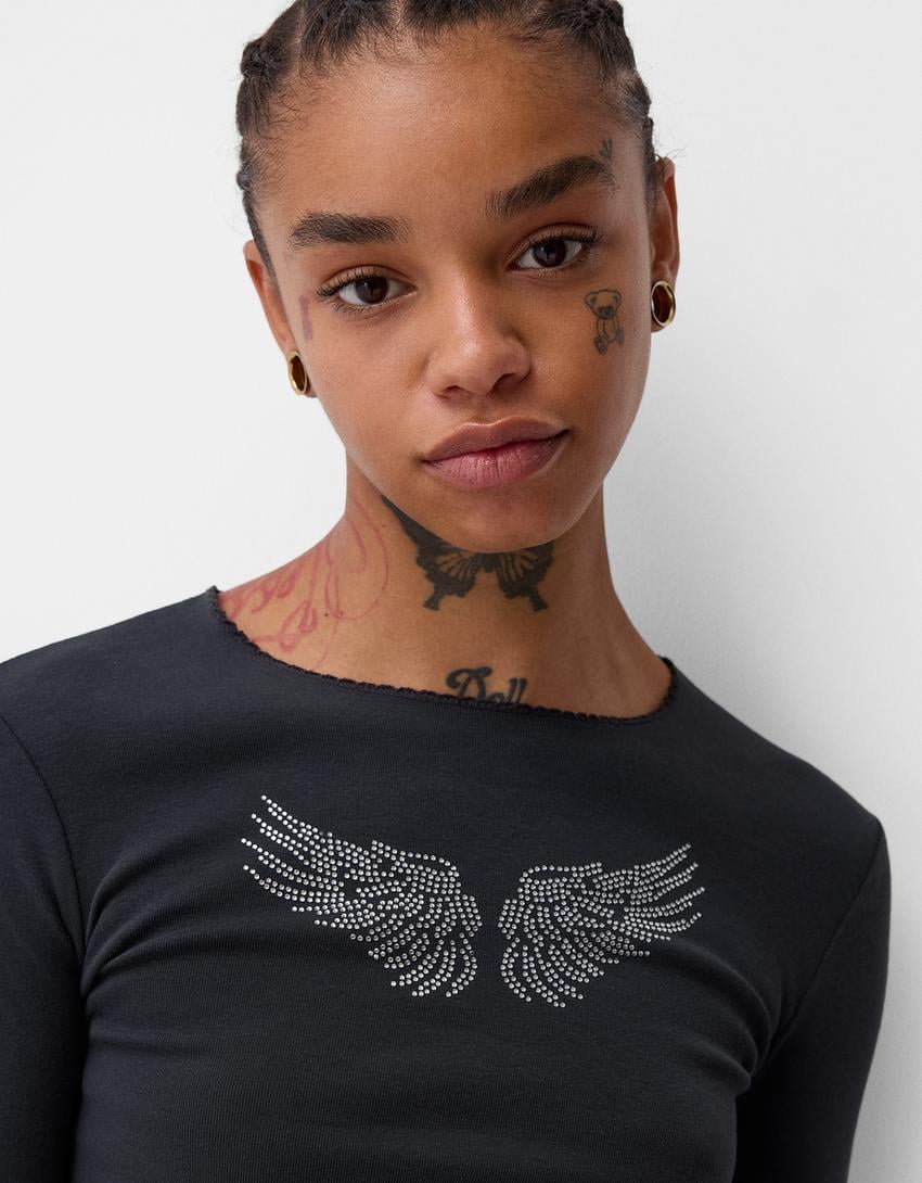 Топ з довгим рукавом Bershka S Темно-сірий (07844660200) - фото 5 Топ з довгим рукавом Bershka S Темно-сірий (07844660200) - фото 5