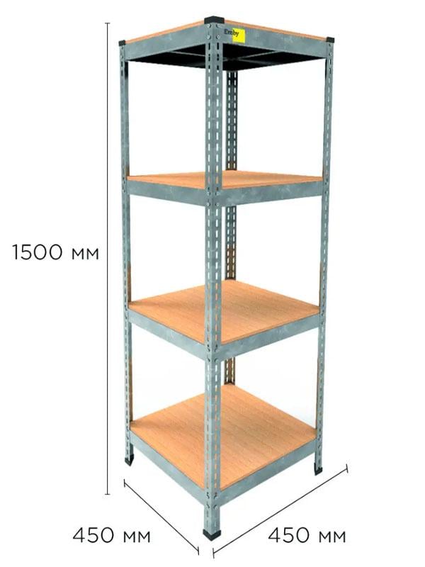 Стеллаж металлический полочный MRL-1500 450x450 мм с 4 полками с нагрузкой 400 кг Оцинкованный