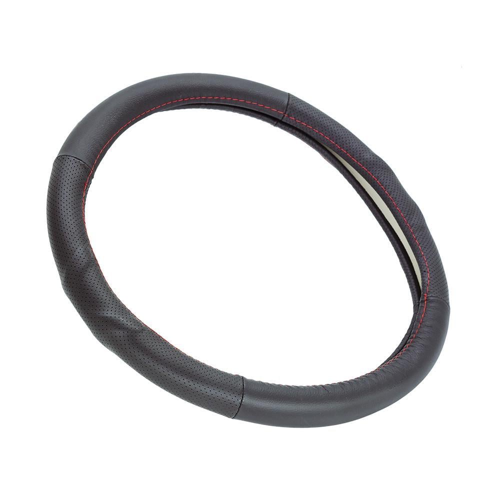 Чохол на кермо шкіряний Elegant Plus L з перфорованим масажером Чорний червоною ниткою (EL 105647)