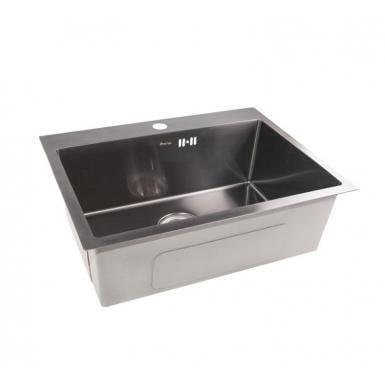 Мойка кухонная Kraft 5448 BL из нержавеющей стали с черным смесителем креплениям сифоном и корзиной