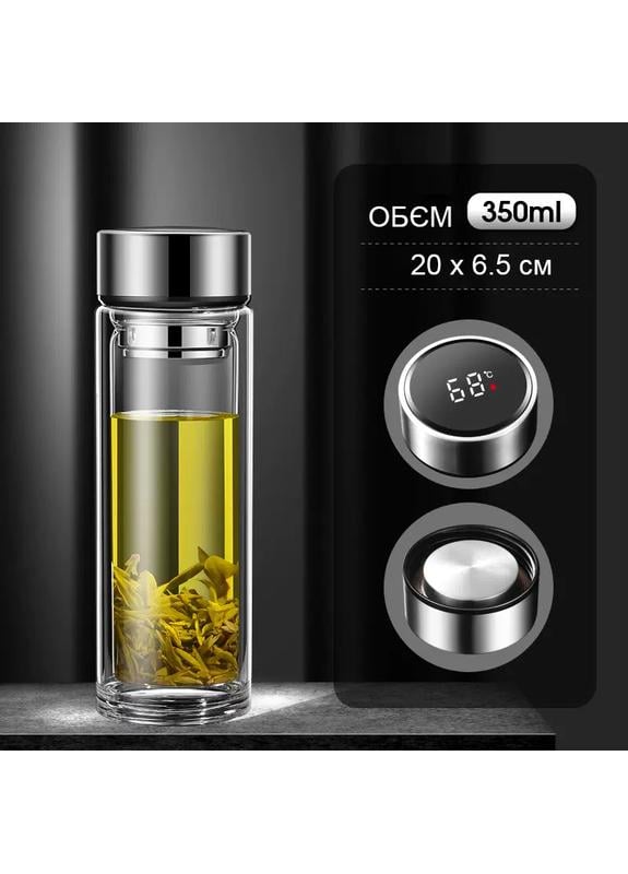 Бутылка-термос стеклянная с двойными стенками и датчиком тепла Tee 350 мл Серебряный (404641) - фото 2