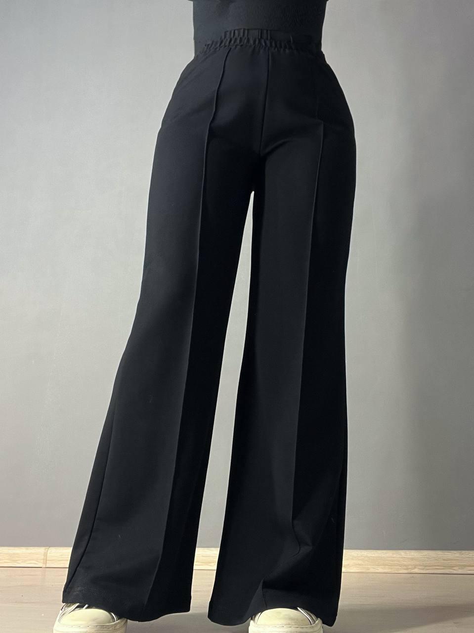 Брюки женские MY CITY 8286 широкие клеш от бедра шов стрелка впереди высокая посадка L Черный (1716)