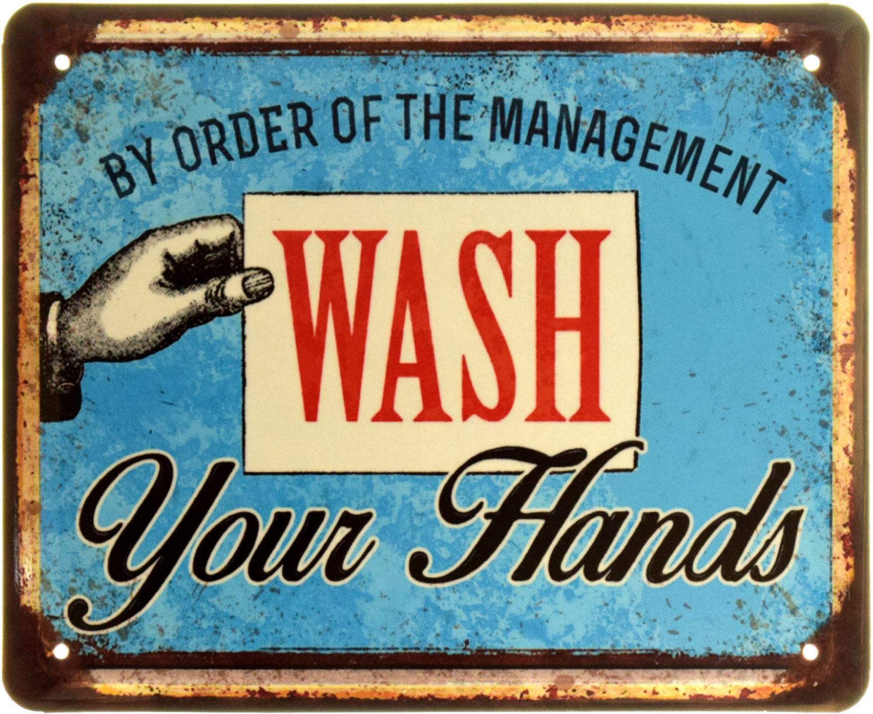 Табличка металлическая "By Order Of The Management Wash Your Hands" 18x22 см (ms-103961)