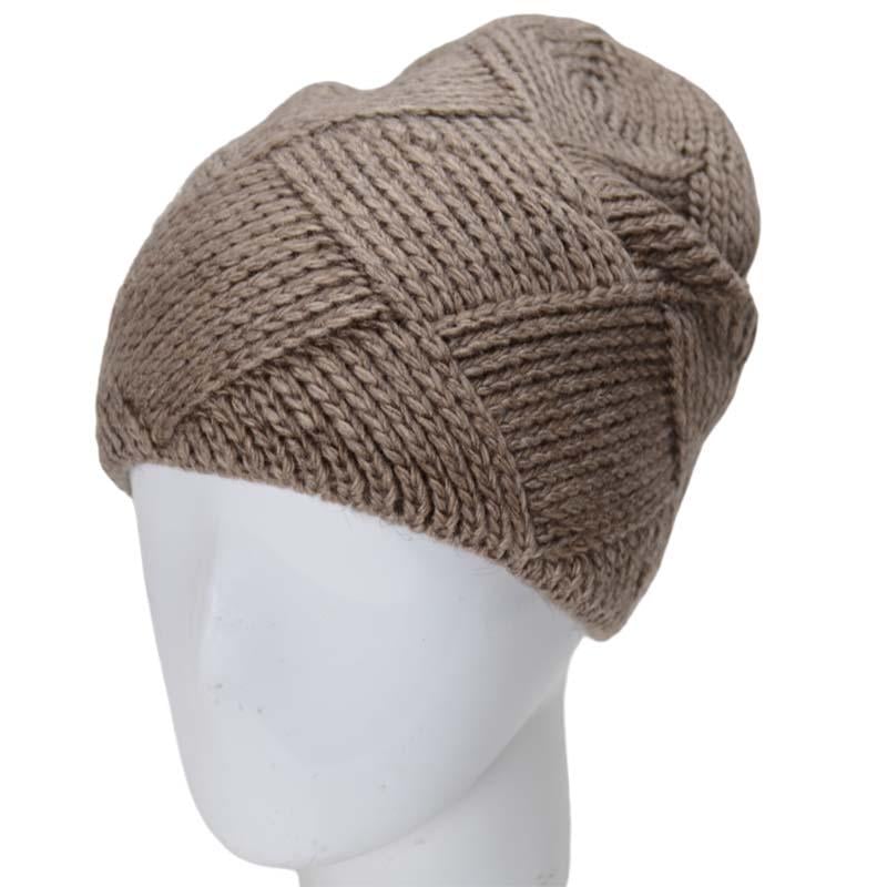 Шапка молодіжна подовжена вовняна зі смужкою флісу Sofi Ромб One Size Коричневий (43362)