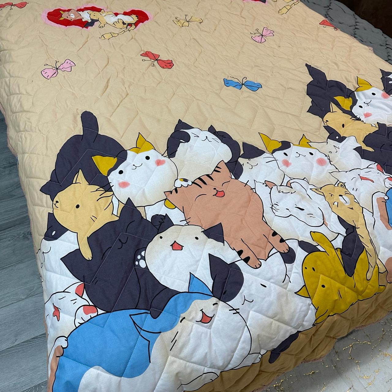 Покрывало-одеяло детское двустороннее Кошки 150х210 см Бежевый (P-DL-3) - фото 2