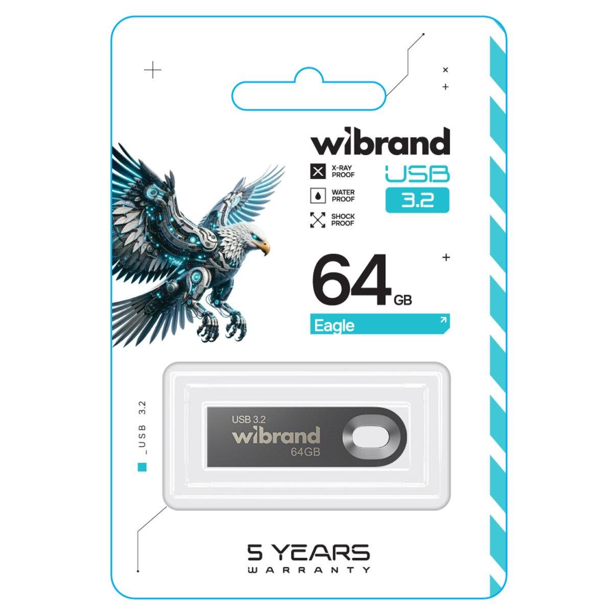 Флеш-память USB металлический моноблок Flash Wibrand WI3.2/EA64U10G USB 3.2 Gen1 Eagle 64 Gb Grey (602183) - фото 1