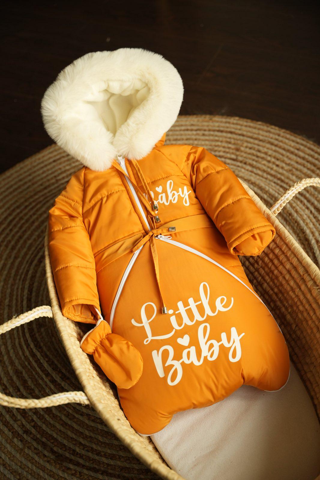 Комбінезон дитячий зимовий трансформер на овчині до двох років 3в1 Гірчичний (948)