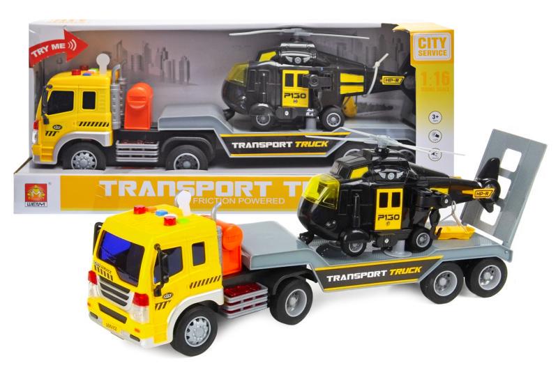 Машинка автовоз WenYi Transport truck с вертолетом 42x12x19 см Желтый/Черный (WY571C)