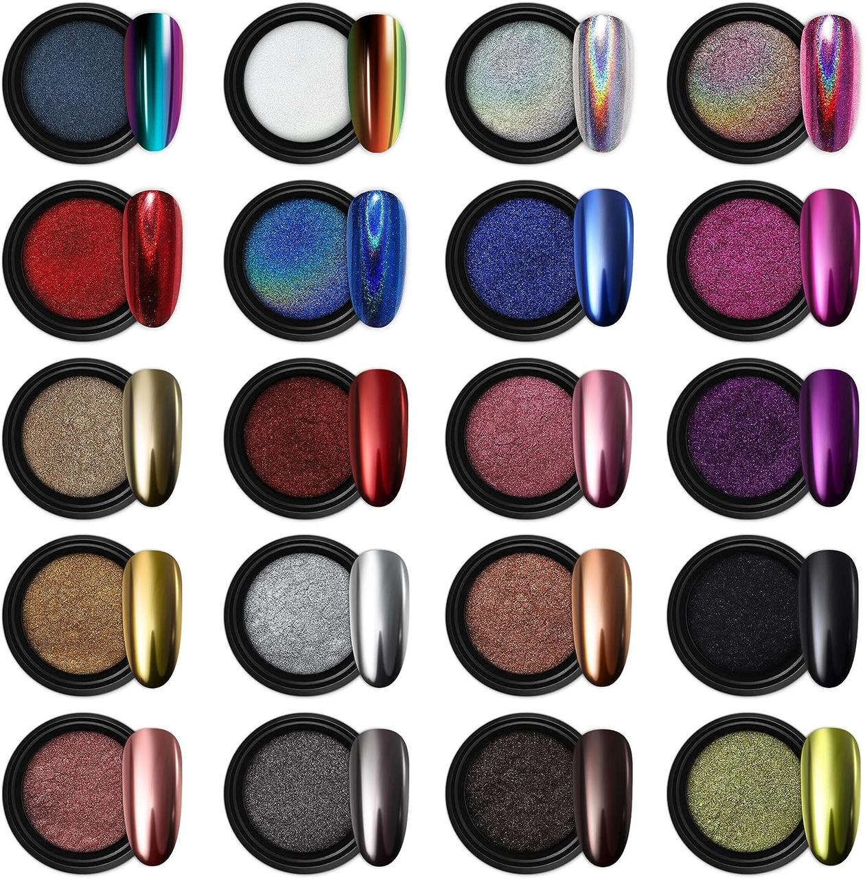 Стартовий набір хромованої пудри для нігтів Artdone 20 баночок