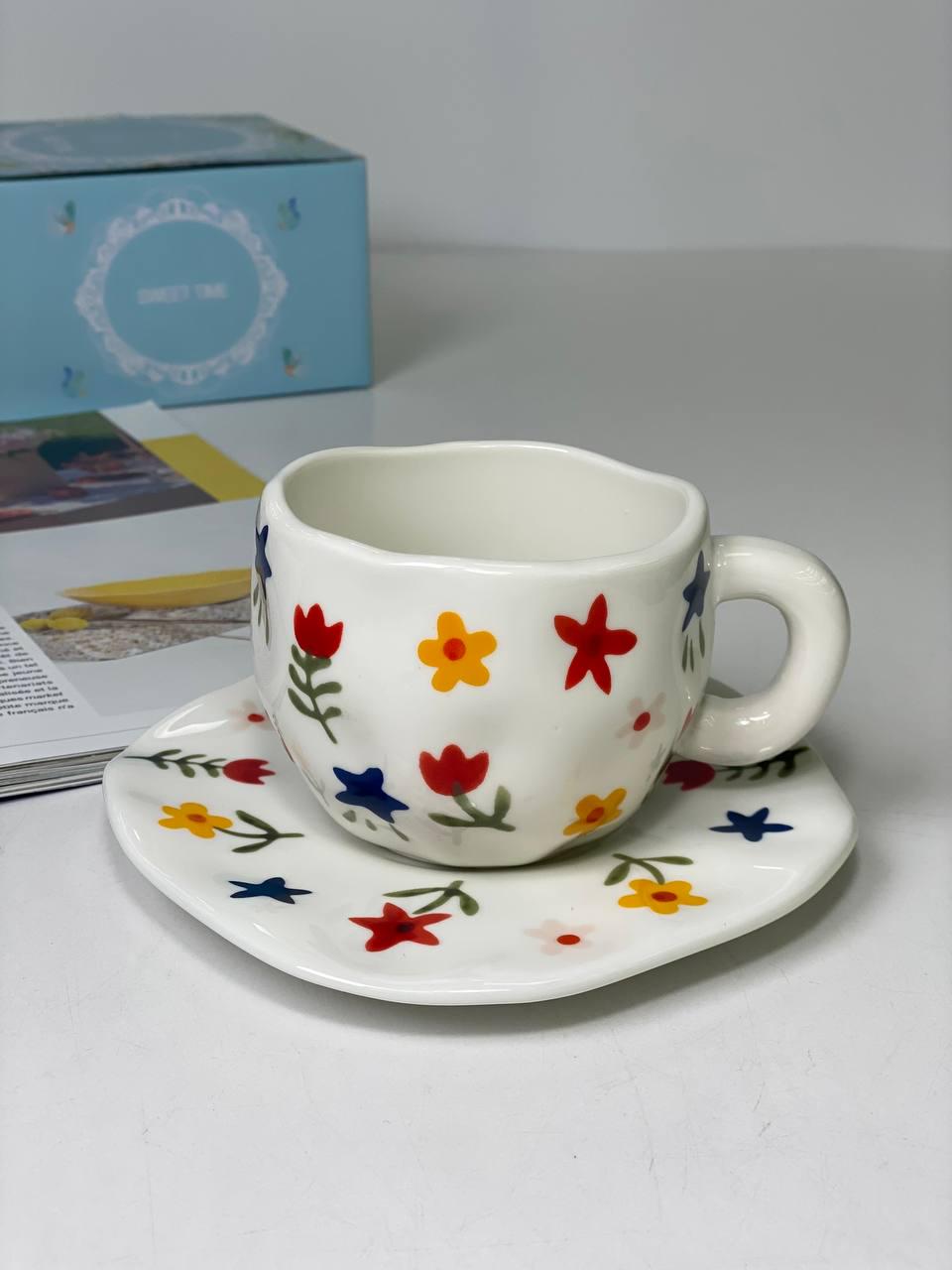 Керамічна чашка із блюдцем Квіткова 290 мл (901) Керамічна чашка із блюдцем Квіткова 290 мл (901)