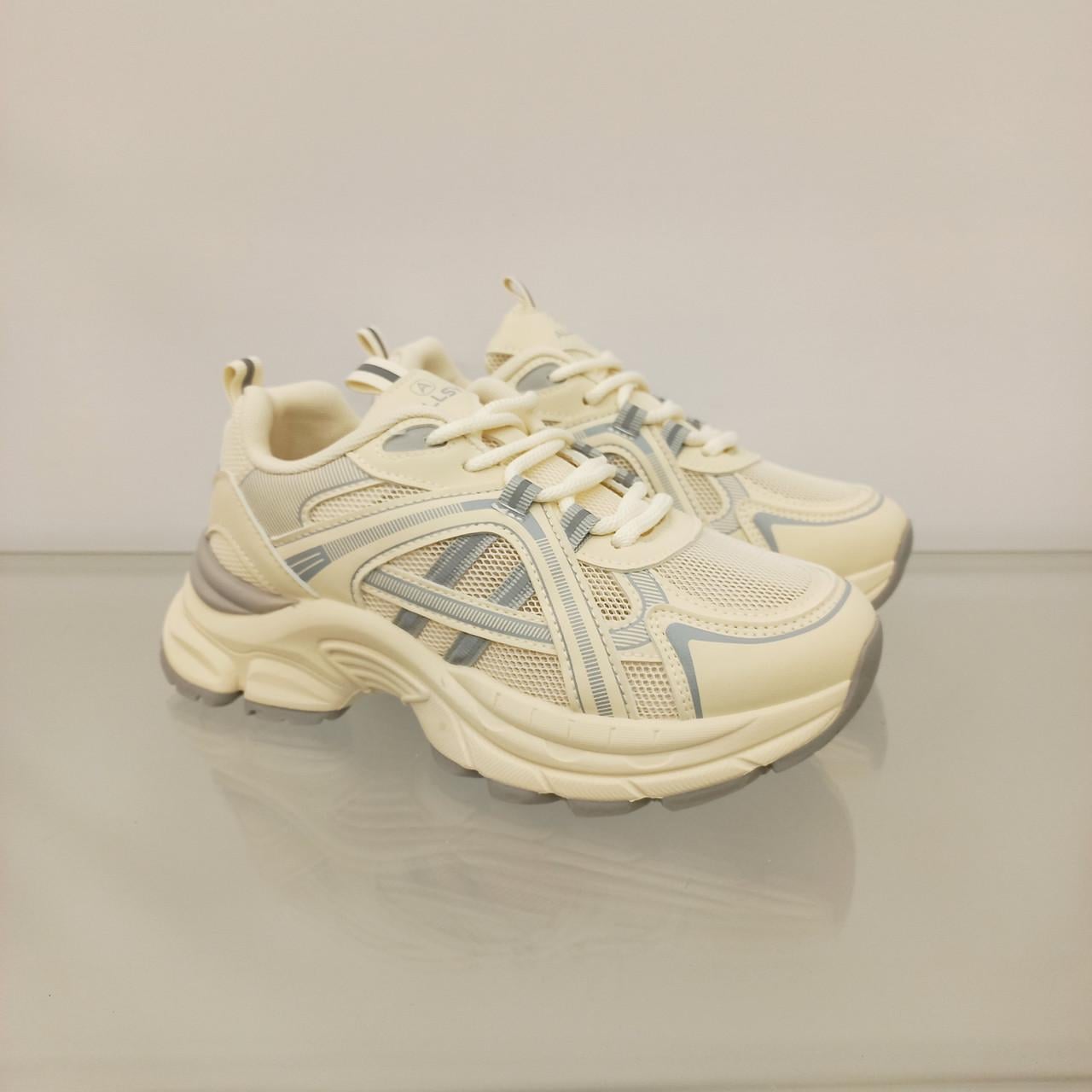 Кроссовки женские с сеткой на платформе р. 38 Молочный (33384521)