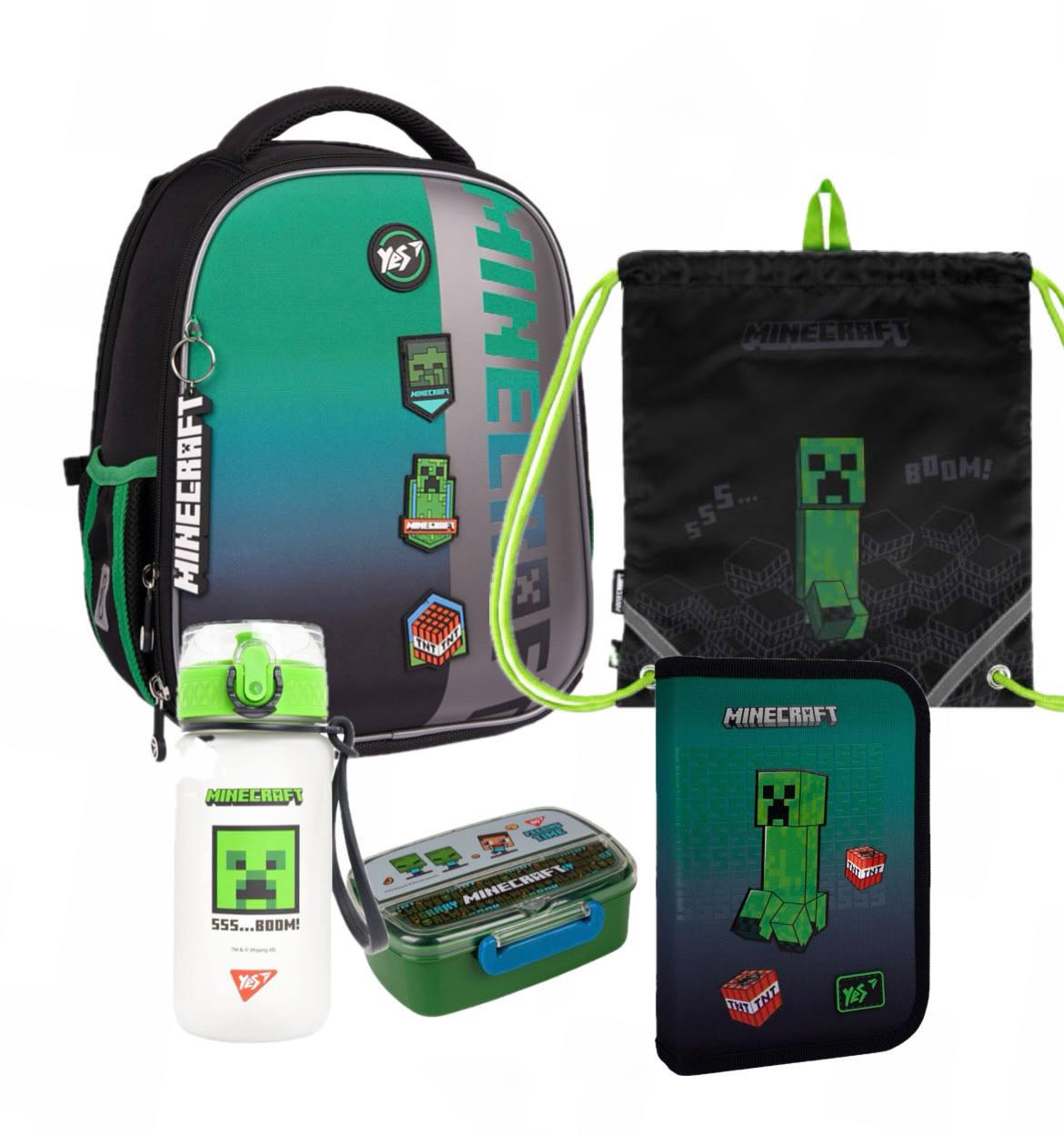 Набір шкільний YES Minecraft Icons H-100 рюкзак/пенал/сумка/пляшка/ланч-бокс (559861К1)