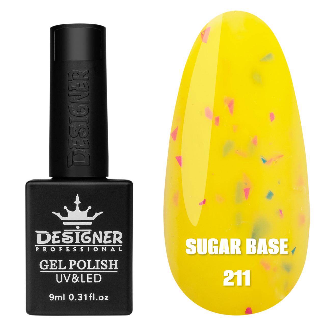 База цветная Sugar base Дизайнер с разноцветной поталью для ногтей 9 мл Желтый 211