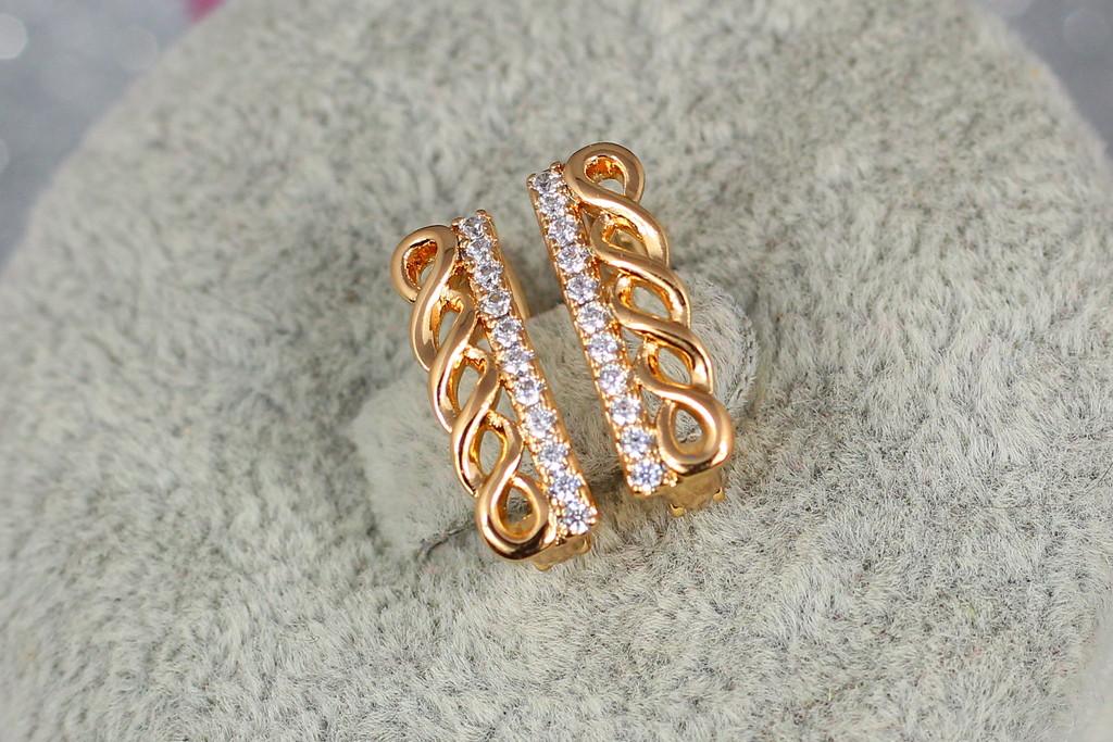 Серьги Xuping Jewelry Плетенка с дорожкой из фианитов 1,6 см Золотистый