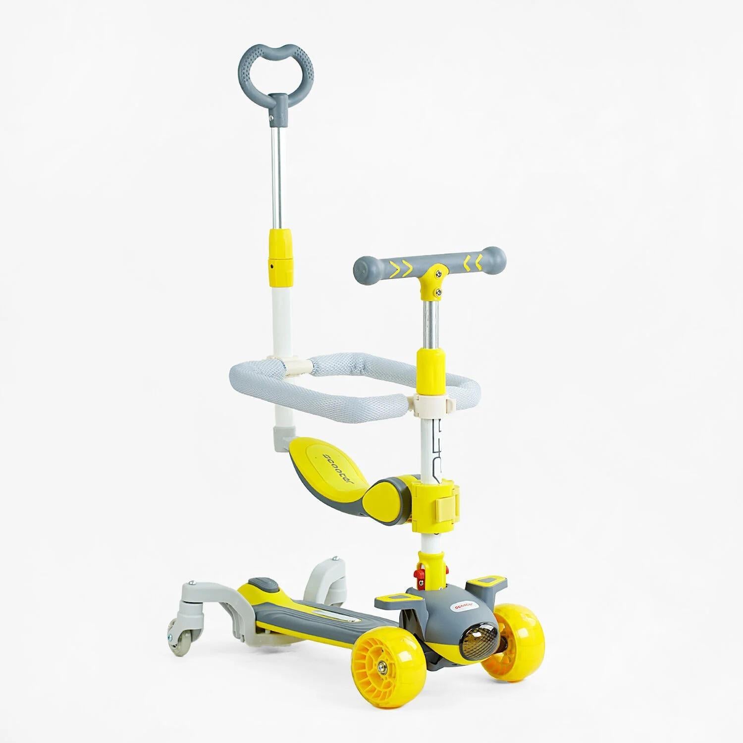 Самокат Skyper 5в1 колеса PU 125х40 мм со светом/музыкой/подсветкой платформы с дополнительными колесами White/Yellow (144386)