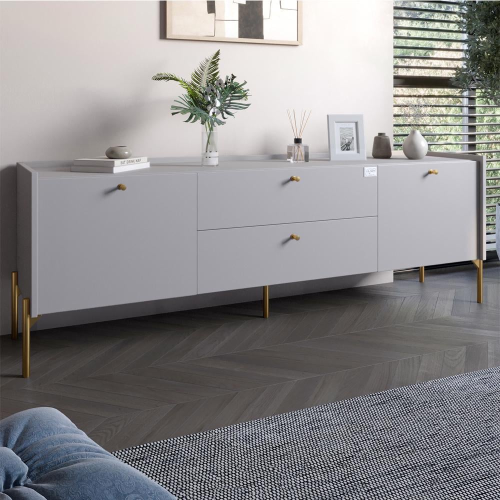 Тумба под телевизор с ящиками Lion Wood с золотыми ножками 180х50х40 см Кашемир (000-000-2417)