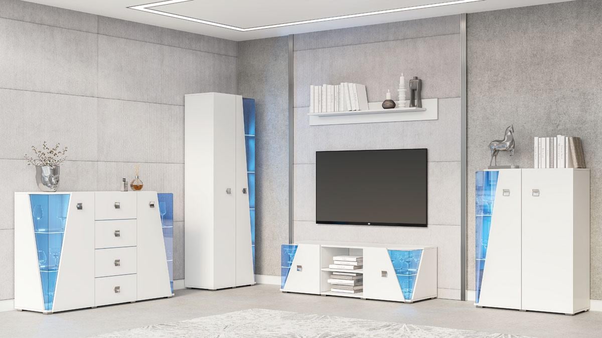 Стенка в гостиную Світ Меблів Призма 1 с подсветкой (5 пр.) из ДСП/стекло цвет Белый/Голубой