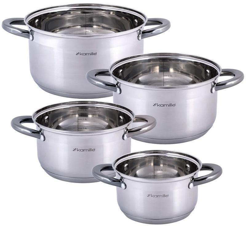 Набір каструль Kamille Groningen з нержавіючої сталі з 5-шаровим індукційним дном 1,5/2/3/5 л - фото 2
