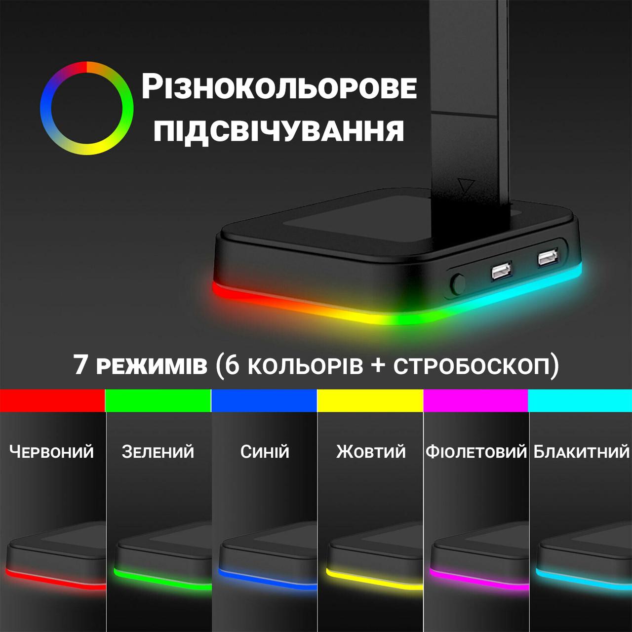 Подставка для наушников/гарнитуры Digital Lion G1 с RGB подсветкой и 2 портами USB - фото 5