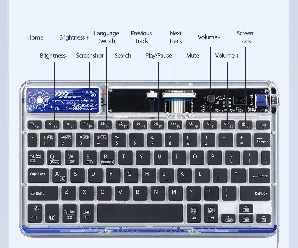 Клавиатура беспроводная универсальная Dux Ducis CK Series Keyboard Bluetooth 5.0 Transparent с подсветкой (6934913023198) - фото 7