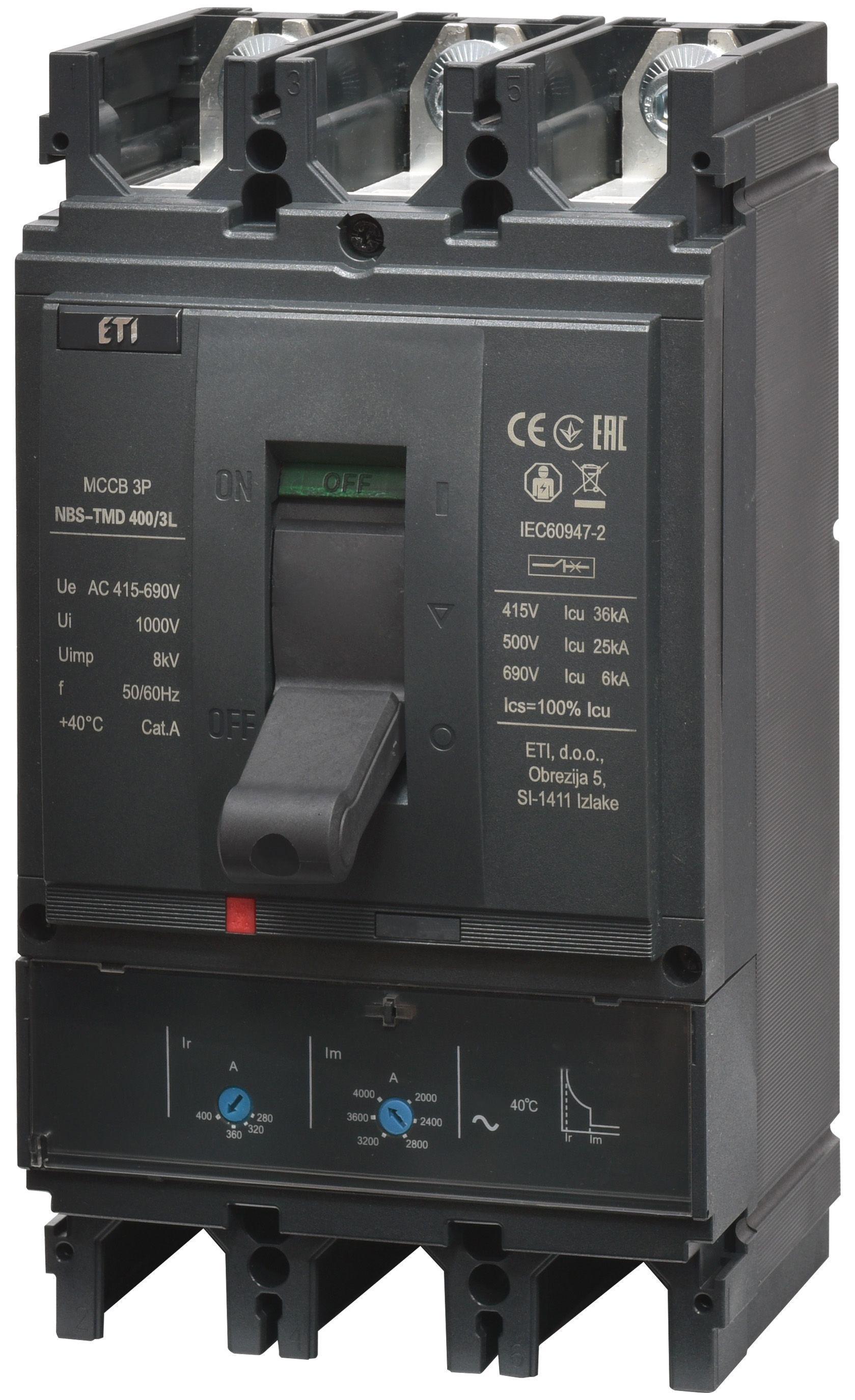 Автоматический выключатель ETI NBS-TMD400/3L 3Р 315А 36кА (4673101)