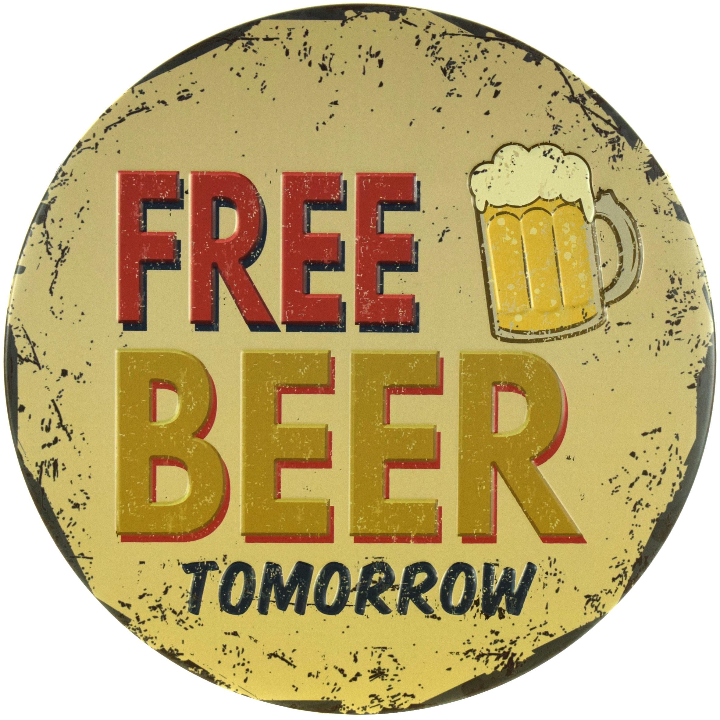 Табличка металлическая Бесплатное Пиво Завтра/Free Beer Tomorrow круглая 30 см