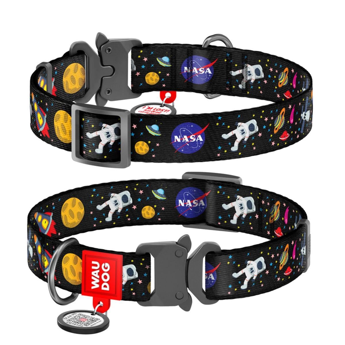 Ошейник для собак нейлоновый WAUDOG Nylon с QR паспортом NASA металлическая пряжка-фастекс Ш 15 мм Д 25-35 см