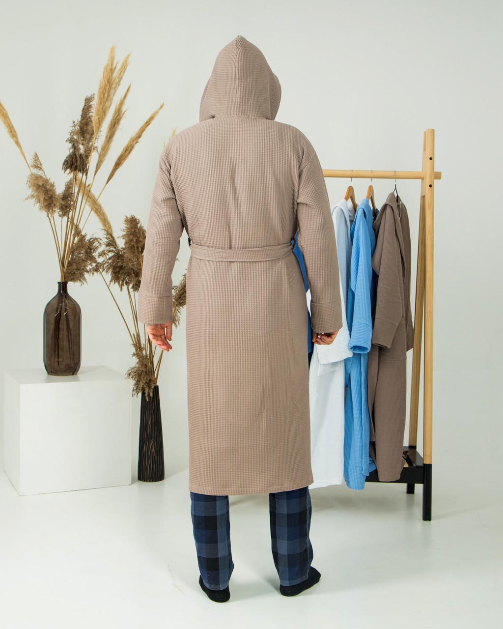 Халат мужской из натуральной ткани вафелька для сауны M/L - фото 2 Халат мужской из натуральной ткани вафелька для сауны M/L - фото 2