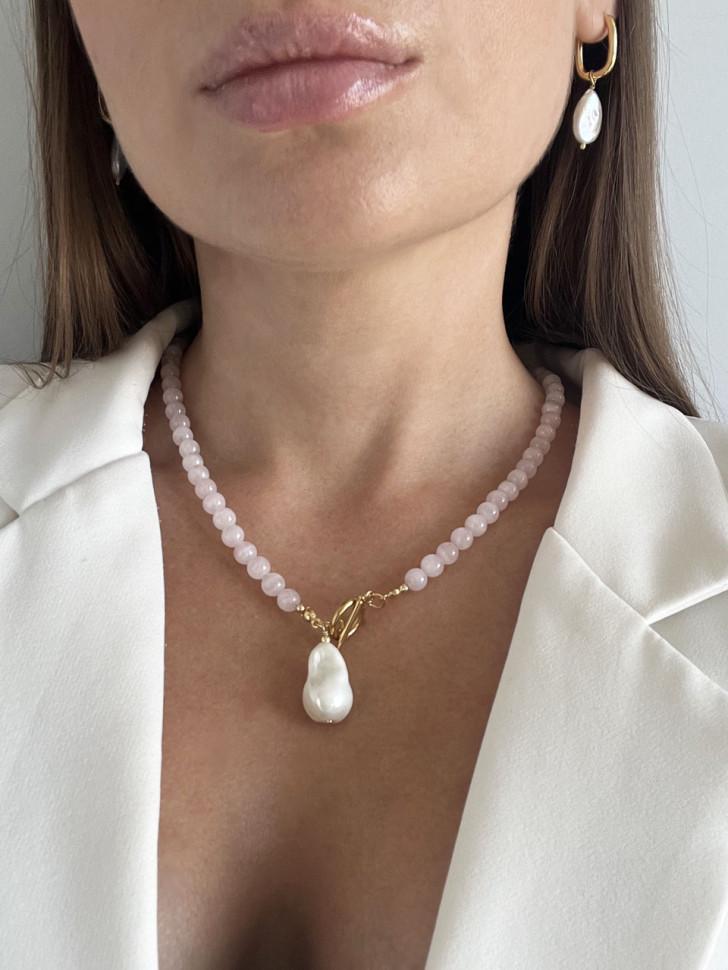 Намисто з рожевим кварцем та перлиною (5326) - фото 4 Намисто з рожевим кварцем та перлиною (5326) - фото 4