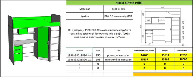 Ліжко горище Райан ST-055 дитяче зі столом та шафою Дуб сонома - фото 3