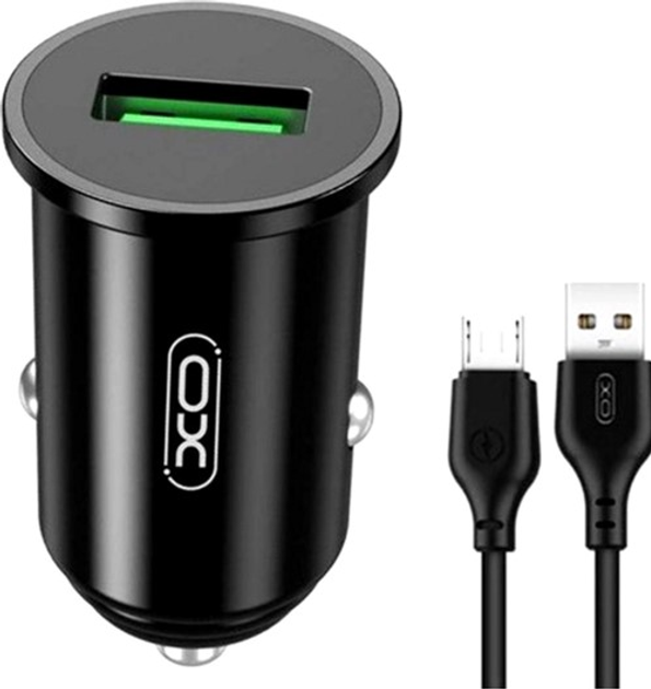 Зарядное устройство автомобильное XO TZ12 2в1 1USB QC3.0 3A/18W Data Cable USB to Micro Black (1881А)