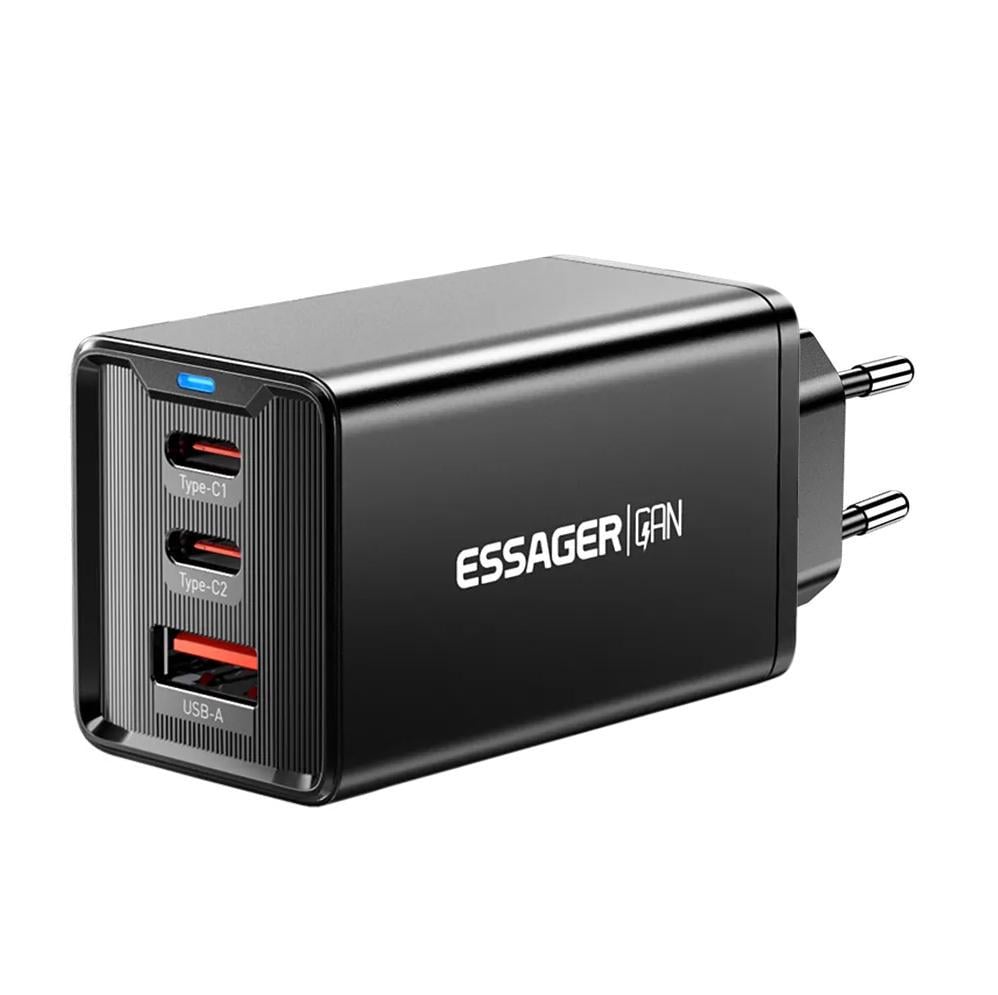 Зарядний пристрій Essager 67W GaN Travel Charger JT-G67TC2U1 2 TYPE C USB A EU Black (ECTAC-KSB01-Z)