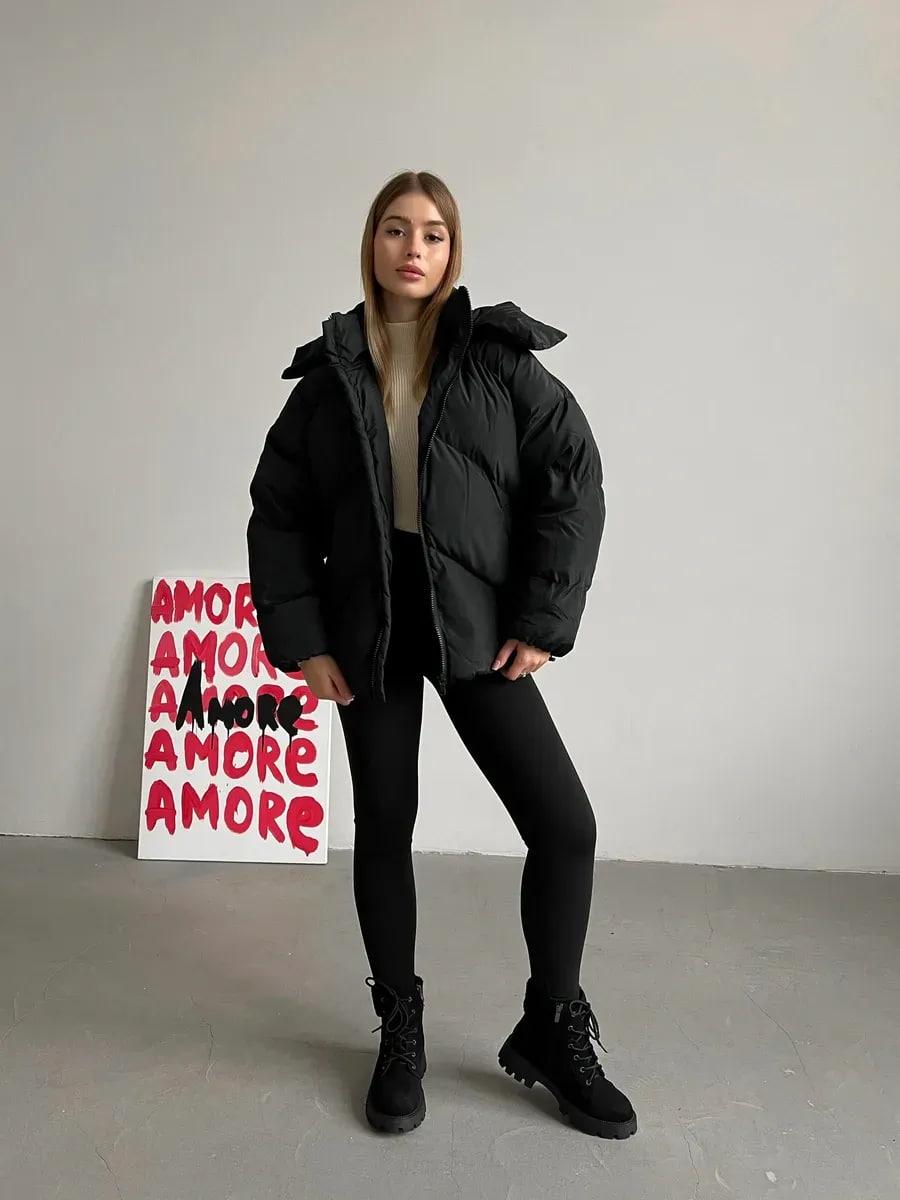 Пуховик жіночий Quadro зимовий до -15°С з капюшоном оверсайз L/XL Чорний (26531/1) - фото 4